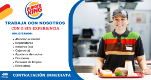 Burger King solicita personal | POSTULA a los diversos puestos de trabajo